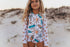 Kids Teal Surf Life Zip Rash Guard One Piece Swimsuit