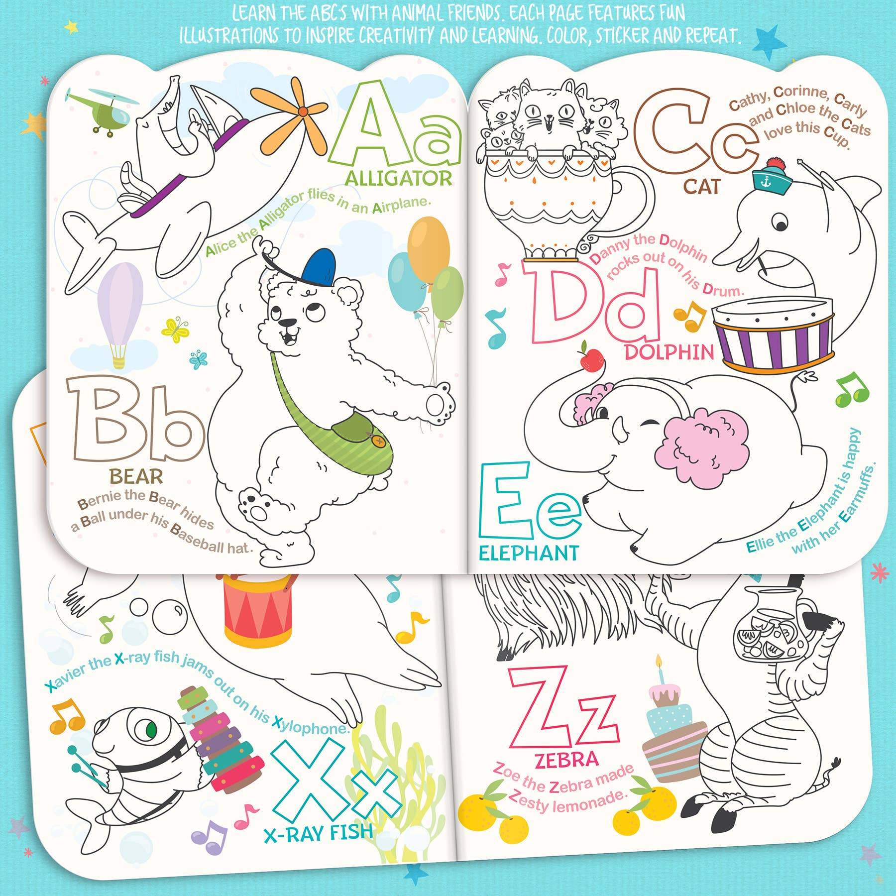 Dry Erase Reusable Coloring Book with Stickers | Animal ABC