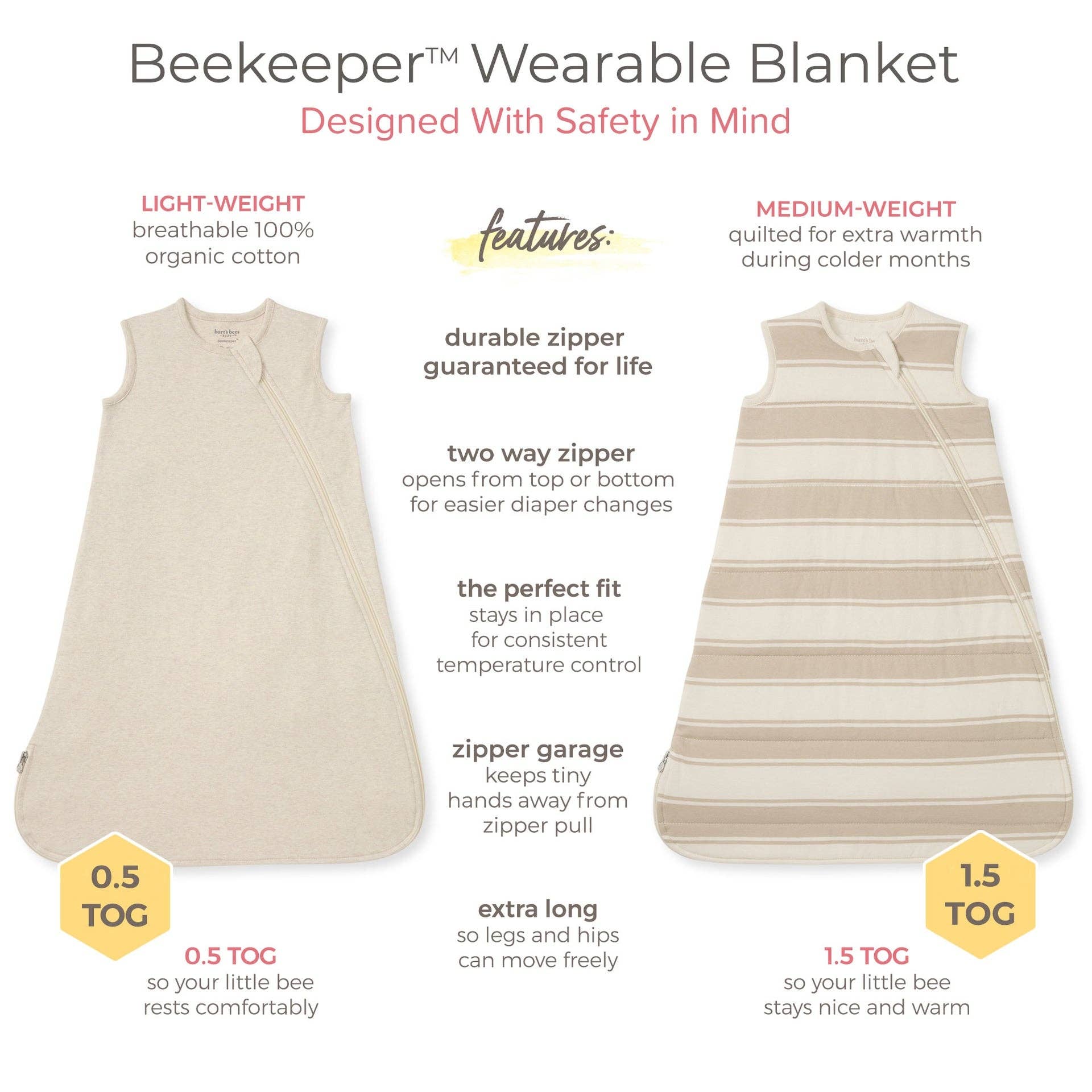Burt's Bees Baby - Rugby Stripe Organic Lightweight Beekeeper™ Wearable Baby Blanket - Quarry: Quarry / Small