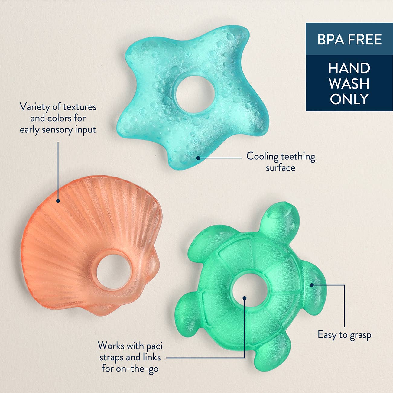 Cutie Coolers™ Water Filled Teethers (3-pack): Seaside