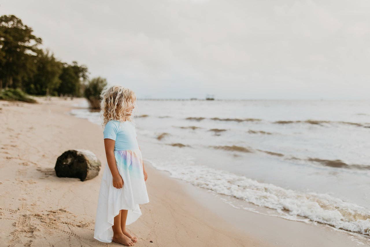 Kids Pastel Blue Rainbow Hi Lo Spring Summer Dress