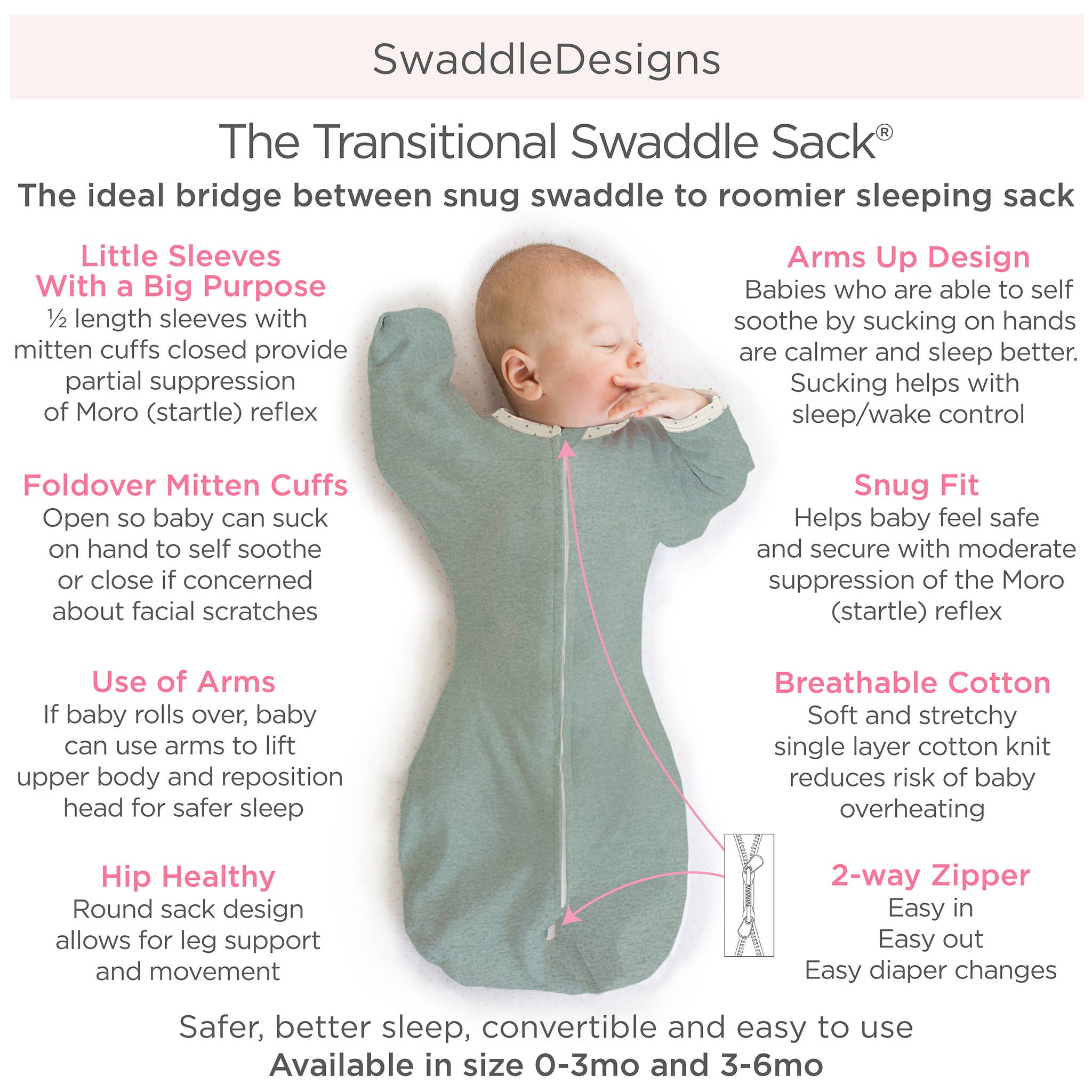 SwaddleDesigns - Transitional Swaddle Sack, Heathered Denim