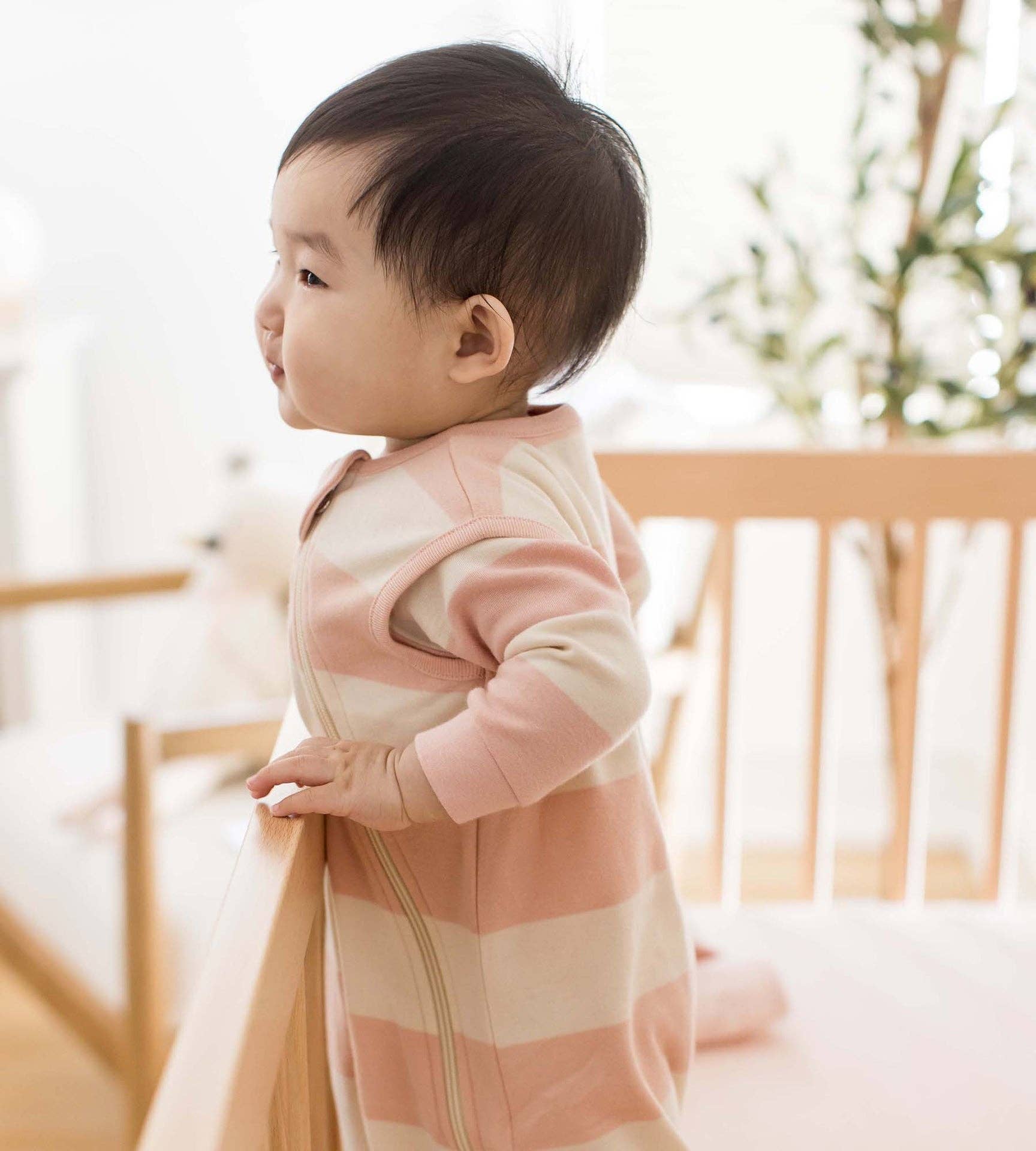 Burt's Bees Baby - Rugby Stripe Organic Lightweight Beekeeper™ Wearable Baby Blanket - Pink Sand: Pink Sand / Small