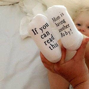 Mom is Having Another Baby Pregnancy Announcement Baby Socks: 0-6mo