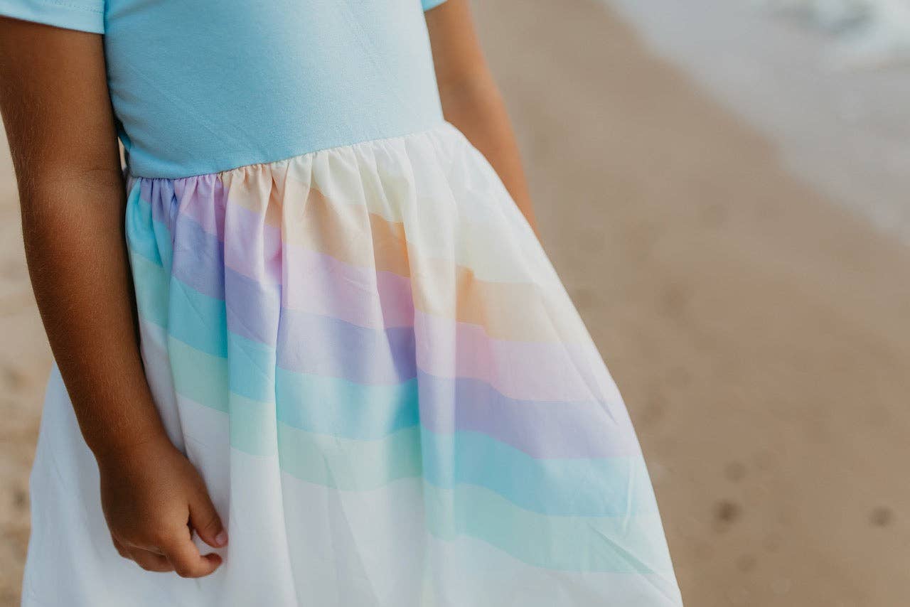Kids Pastel Blue Rainbow Hi Lo Spring Summer Dress