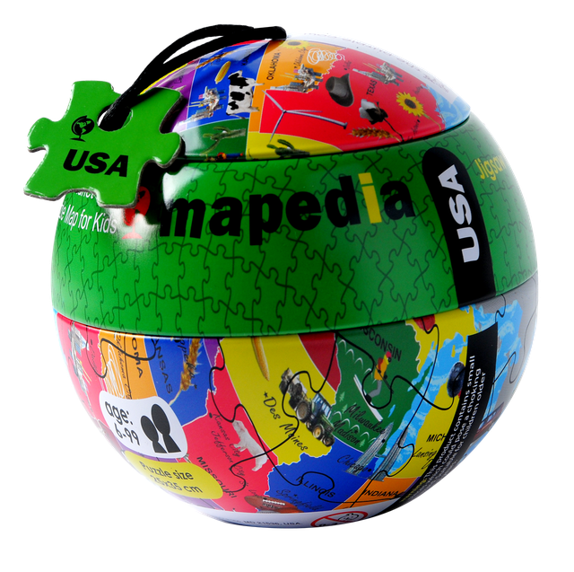 The Purple Cow America Inc. - Mapedia Globe Tins Jigsaws - Usa