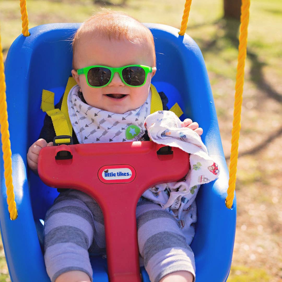 Roshambo Eyewear - Bright Green Sunglasses: Toddler (Ages 2-4) / Chrome Polarized Lens