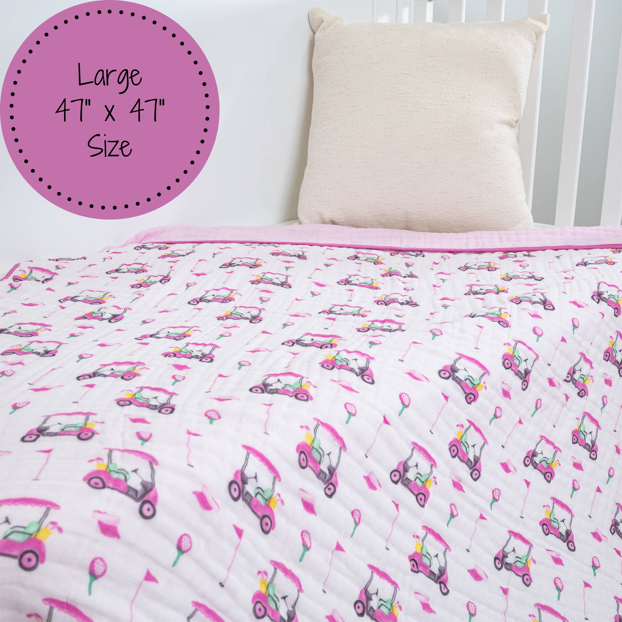 LollyBanks - Pink Golf Toddler 100% Cotton Muslin Blanket