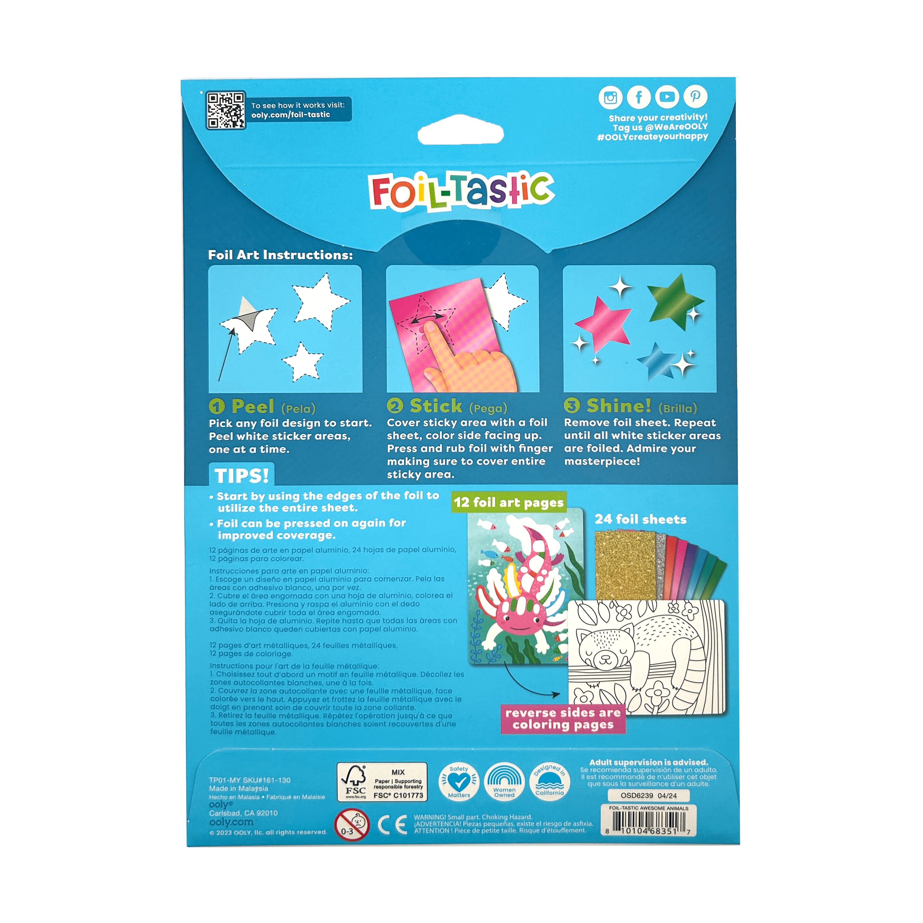 OOLY - Foil-tastic Foil Art & Coloring Set - Awesome Animals