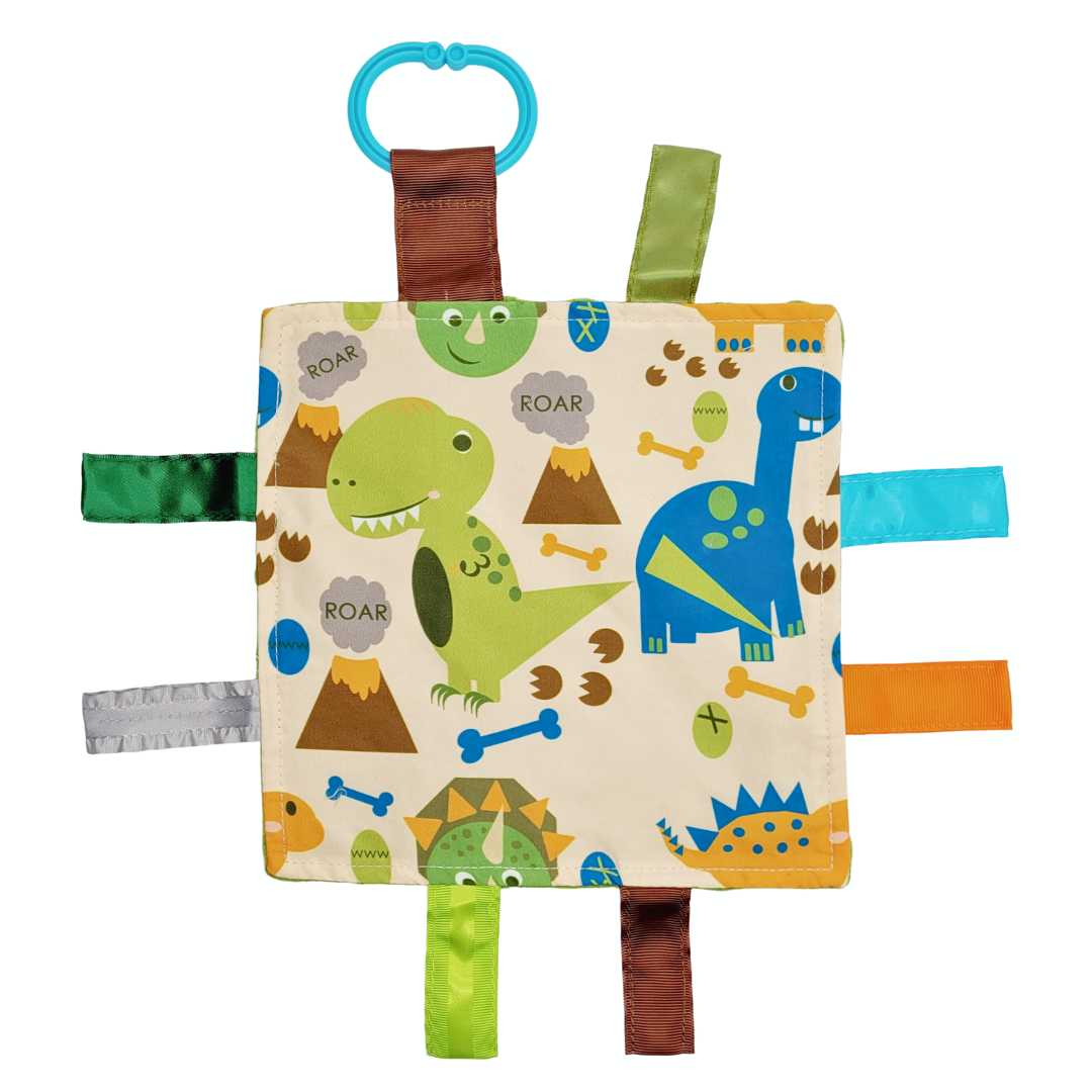 Baby Jack and Company - Dinosaur Learning Lovey Crinkle Tag Sensory Toy 8"x8"