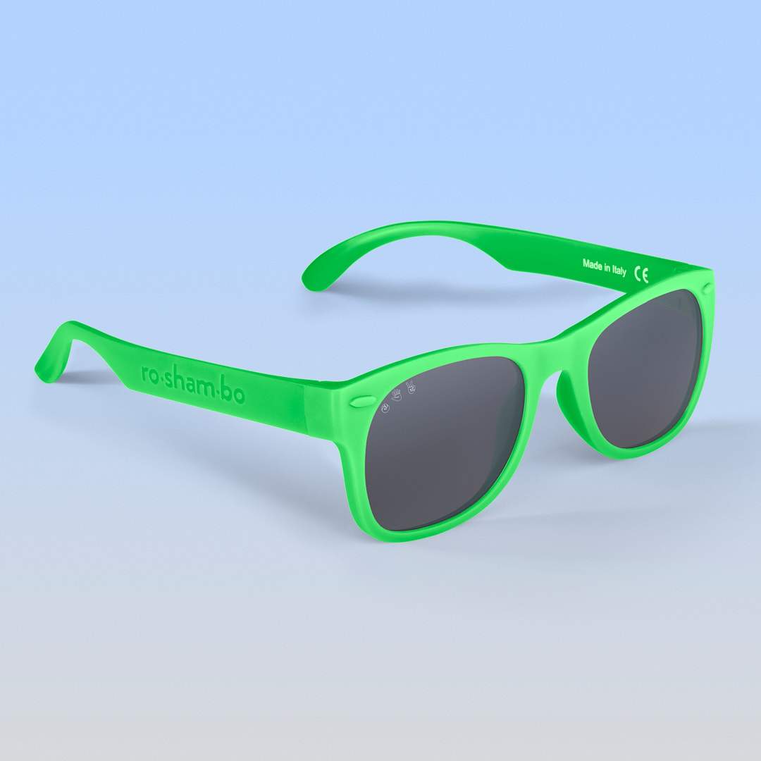 Roshambo Eyewear - Bright Green Sunglasses: Toddler (Ages 2-4) / Chrome Polarized Lens