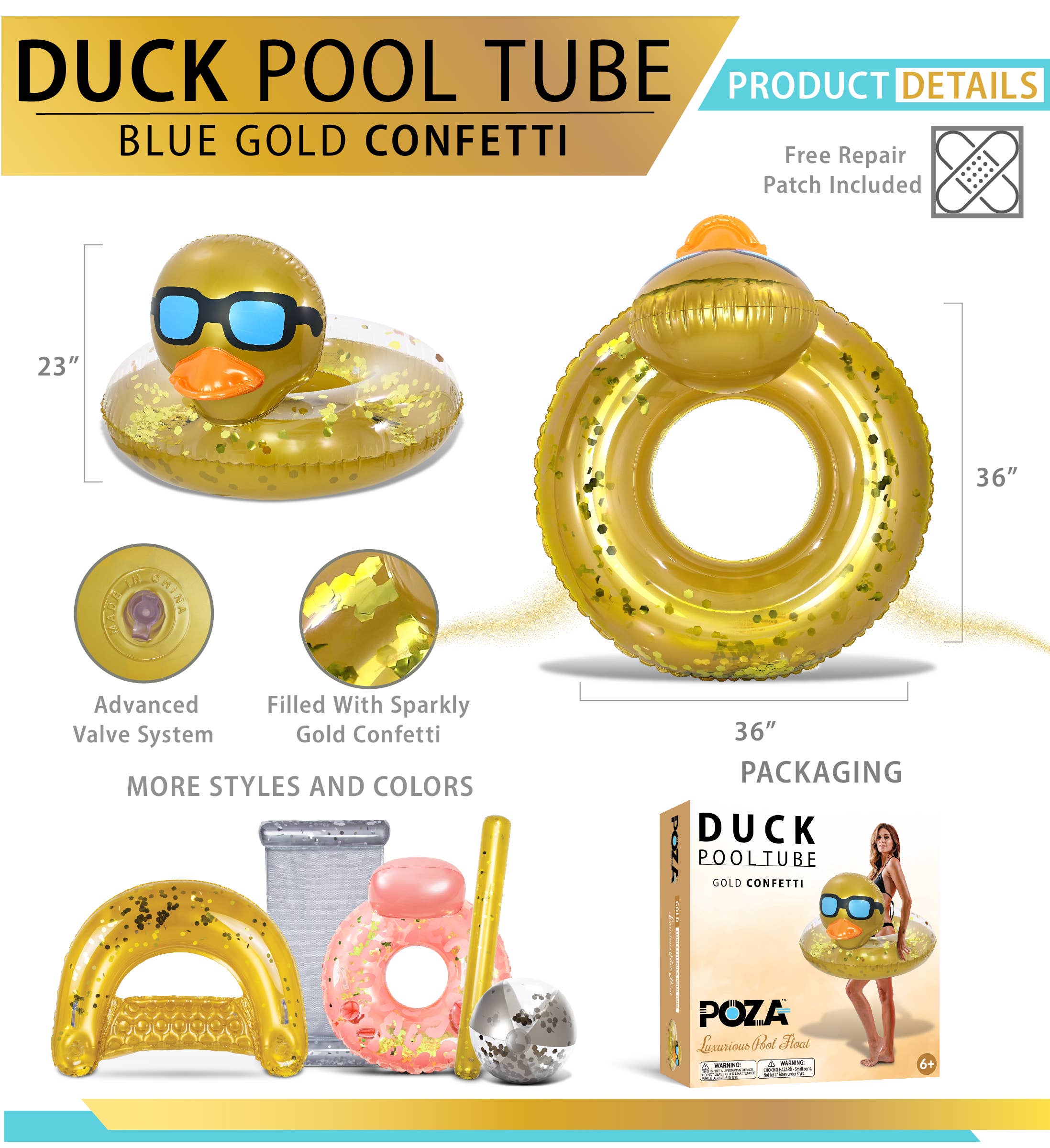 Pool Float - Duck Pool Tube - Gold