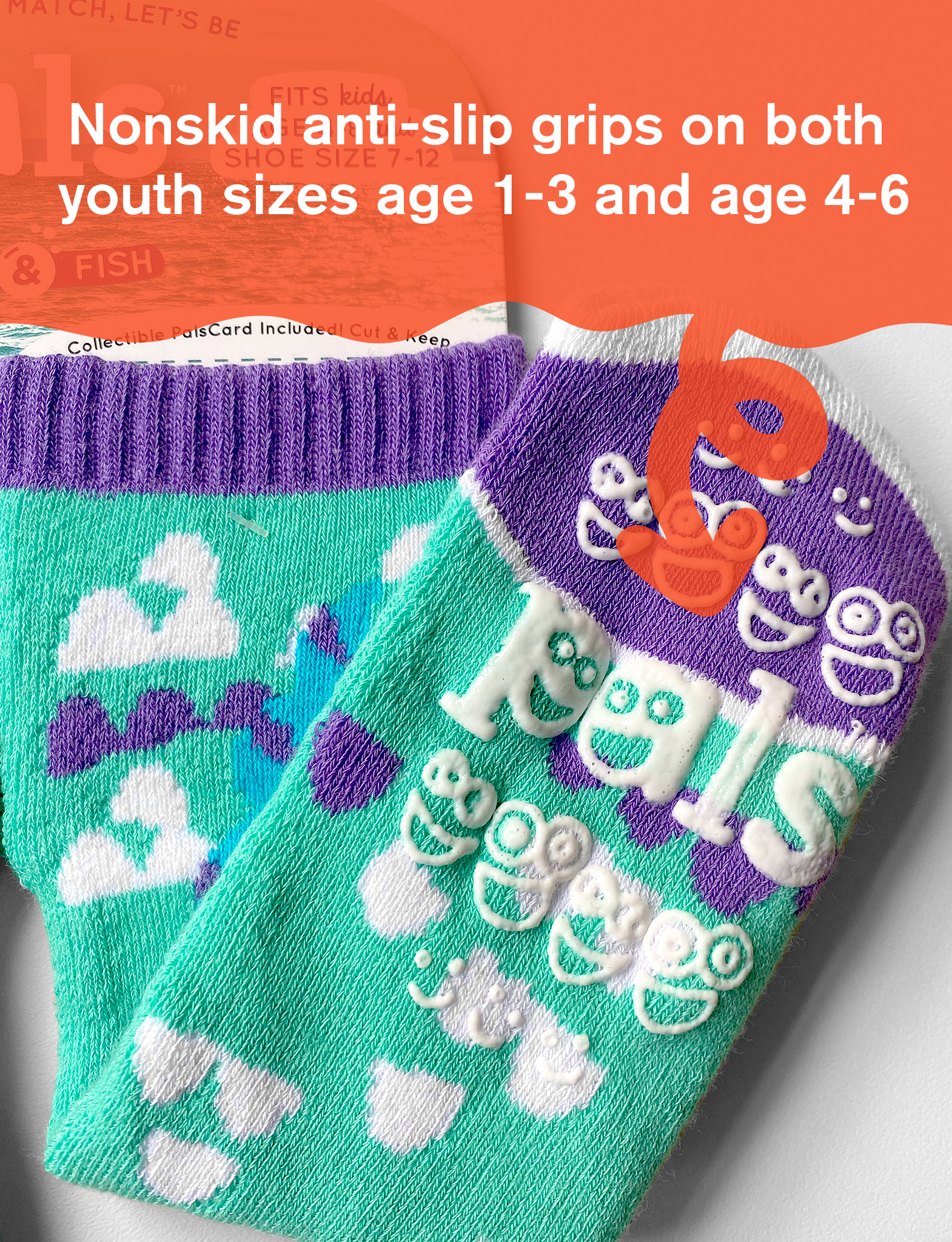 Dolphin & Fish Mismatched Non-Slip Kids Socks: KIDS LARGE