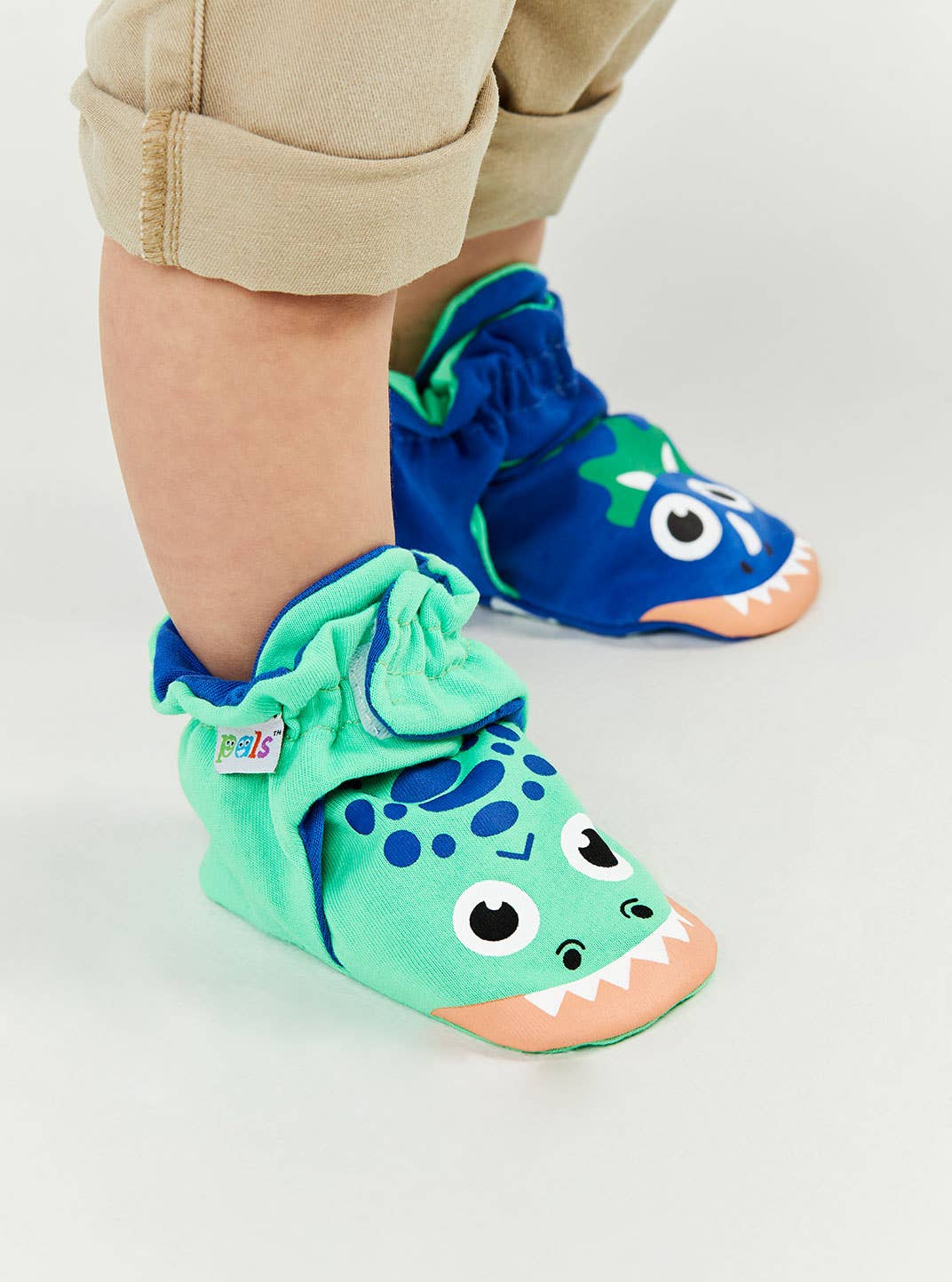 T-Rex & Triceratops Dinosaurs Non-Slip Baby Booties: 12-18 Months