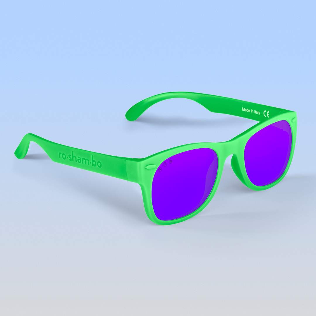 Roshambo Eyewear - Bright Green Sunglasses: Toddler (Ages 2-4) / Chrome Polarized Lens