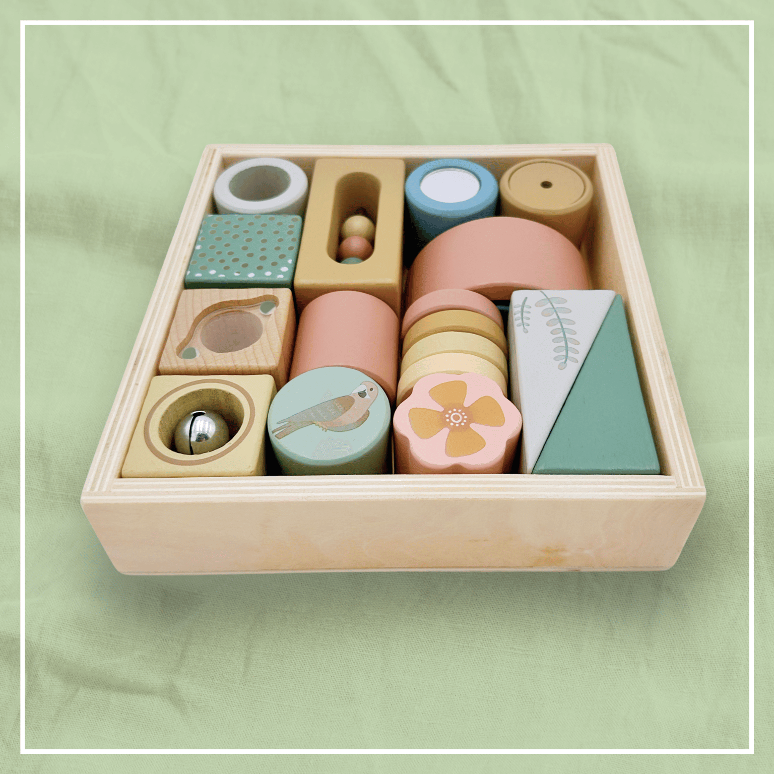 Wooden Activity Blocks 15pc - Interactive Sensory Blocks Ages 12m+