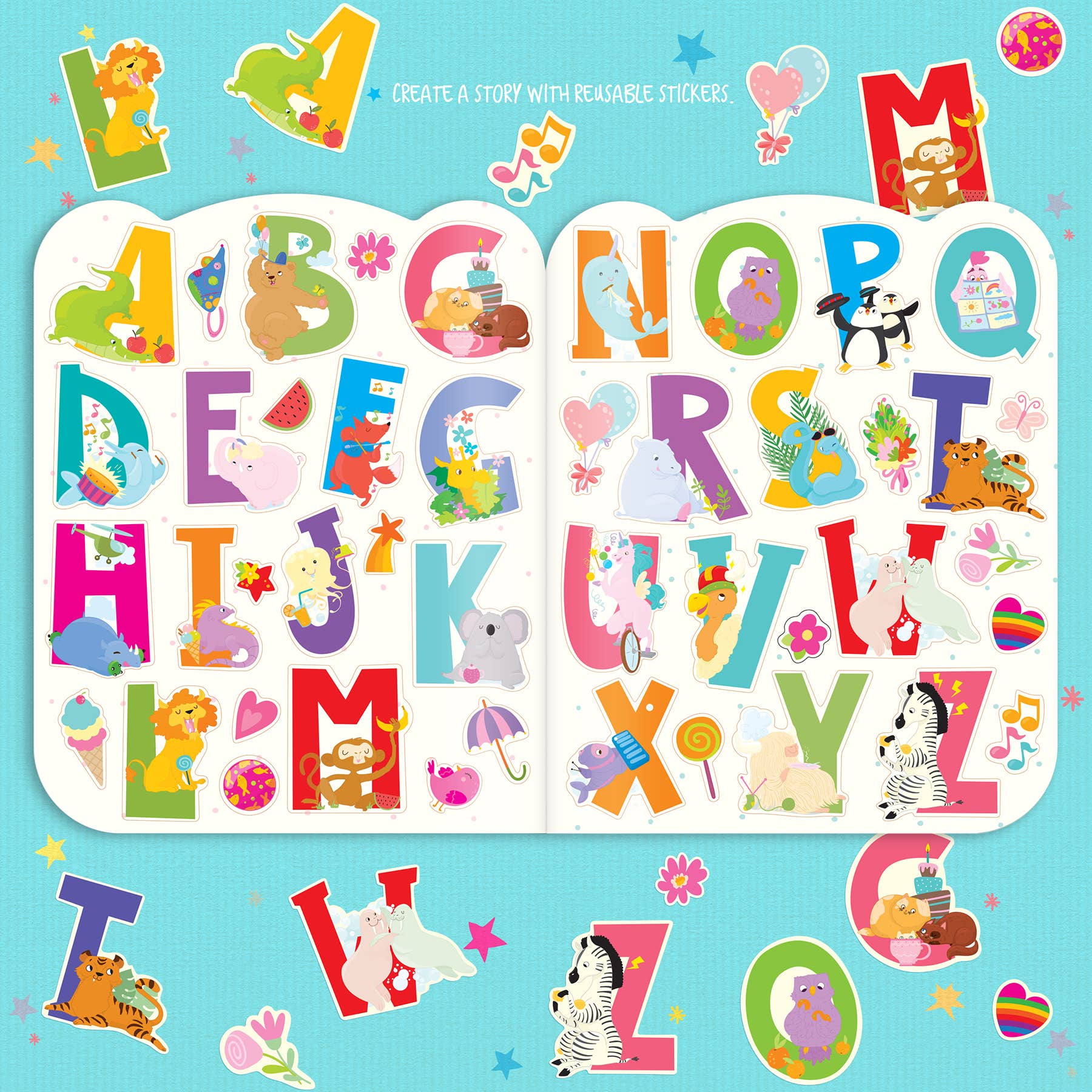 Dry Erase Reusable Coloring Book with Stickers | Animal ABC