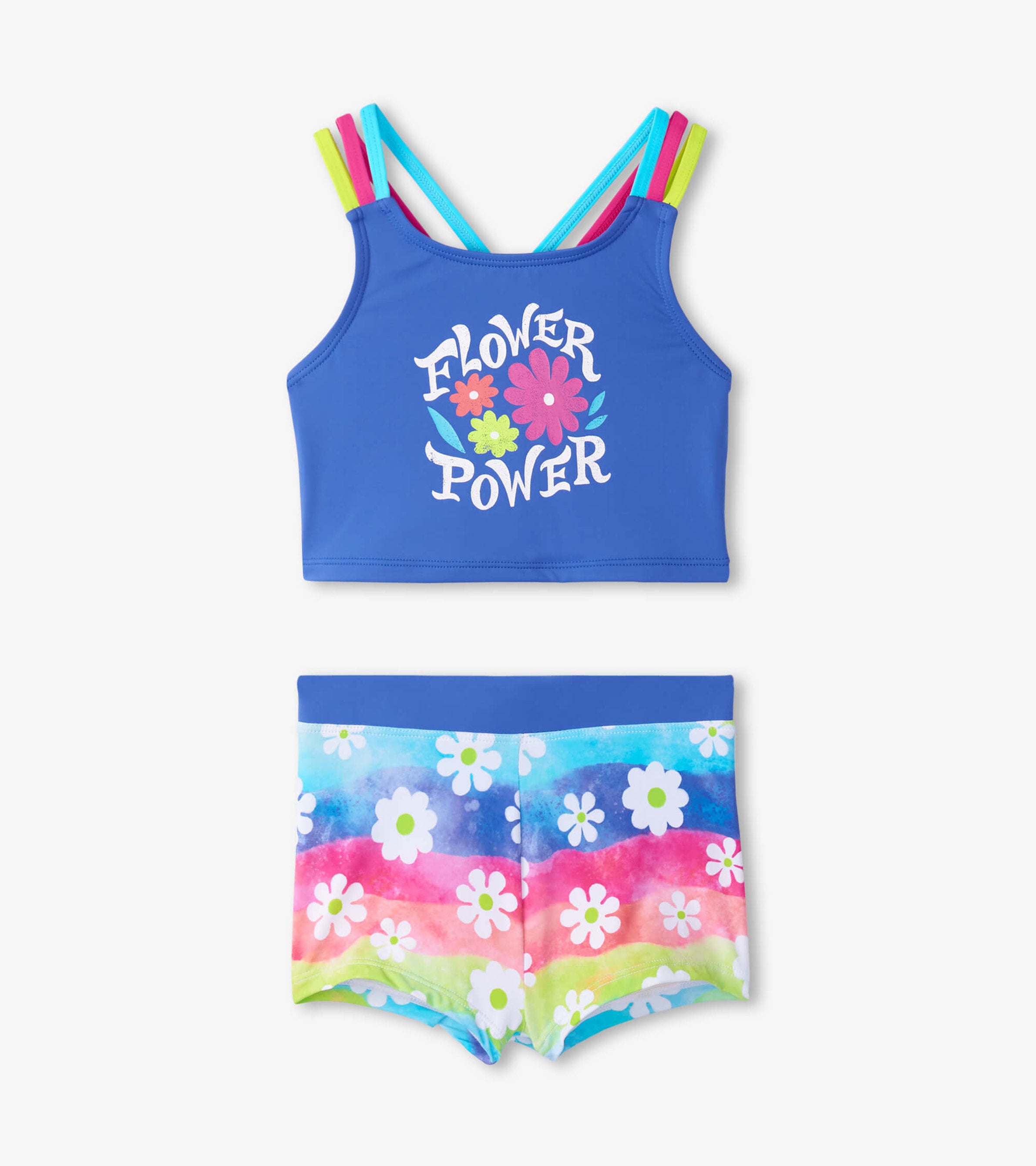 Rainbow Flower Crop Top Bikini Set