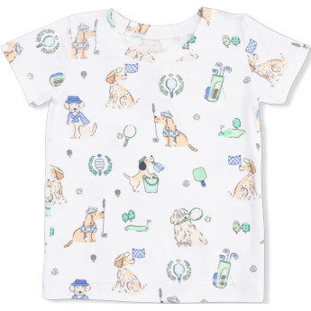 Angel Dear Country Club Dogs Neutral - Short Sleeve Loungewear Set | Ivory, Green