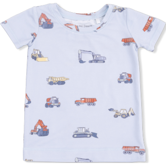 Angel Dear Construction Vehicles - Short Sleeve Loungewear Set | Gray, Blue