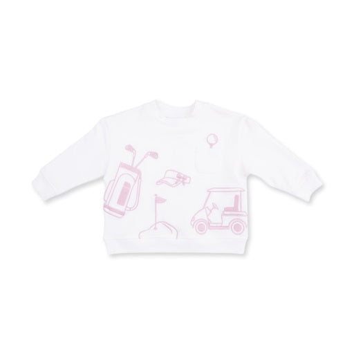 Angel Dear Golf Drop Sleeve Sweatshirt White and Pink