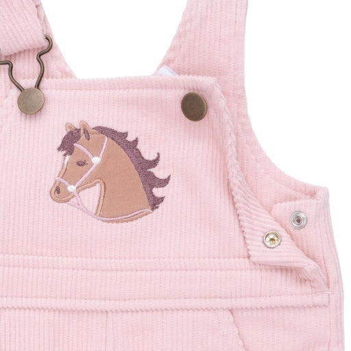 Angel Dear Veiled Pink Corduroy Uni Old School Overall with Horse Applique