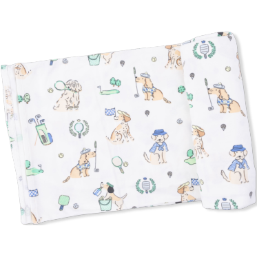 Angel Dear Country Club Dogs Neutral - Swaddle Blanket | Ivory, Green