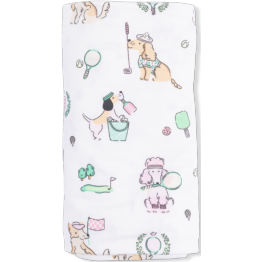 Angel Dear Country Club Dogs Pink - Swaddle Blanket | Ivory, Green