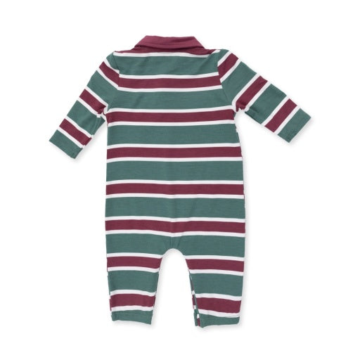 Angel Dear Rugby Stripe Green Polo Romper
