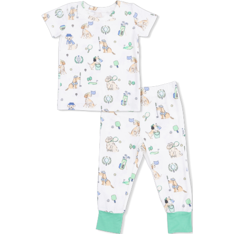 Angel Dear Country Club Dogs Neutral - Short Sleeve Loungewear Set | Ivory, Green