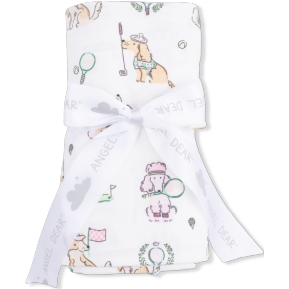 Angel Dear Country Club Dogs Pink - Swaddle Blanket | Ivory, Green