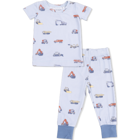 Angel Dear Construction Vehicles - Short Sleeve Loungewear Set | Gray, Blue