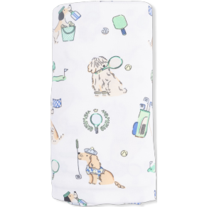 Angel Dear Country Club Dogs Neutral - Swaddle Blanket | Ivory, Green