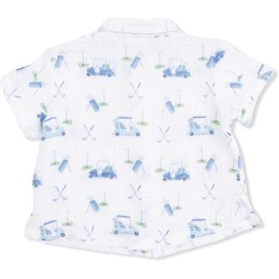 Angel Dear Baby Golf Carts Blue - Polo Button Up with Casual Short | Ivory, Blue