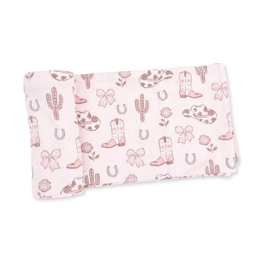 Angel Dear Cowgirl Boots and Bows Swaddle Blanket