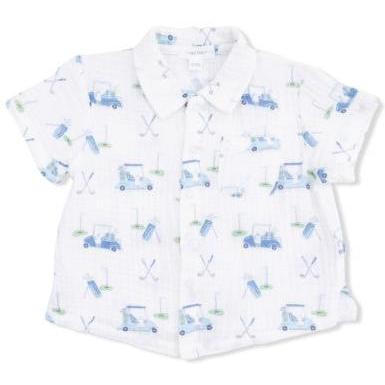 Angel Dear Baby Golf Carts Blue - Polo Button Up with Casual Short | Ivory, Blue