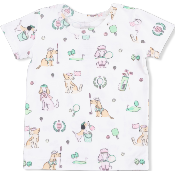 Angel Dear Country Club Dogs Pink - Short Sleeve Loungewear Set | Ivory, Green