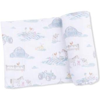 Angel Dear Farm Animal Party - Swaddle Blanket | White