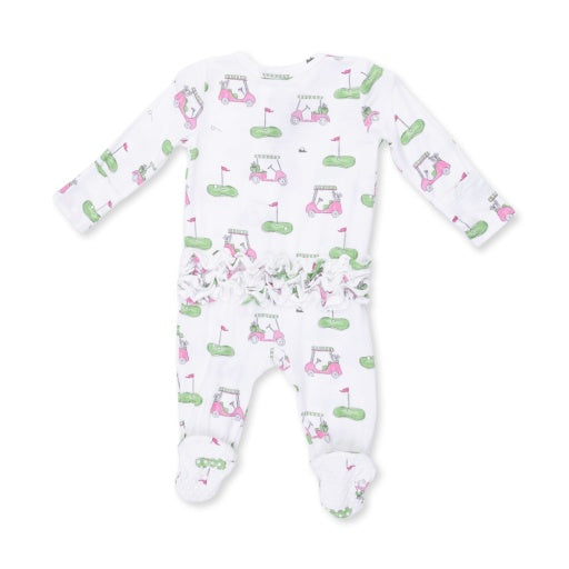 Angel Dear Golf Carts Pink 2 Way Ruffle Back Zipper Footie
