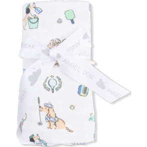 Angel Dear Country Club Dogs Neutral - Swaddle Blanket | Ivory, Green