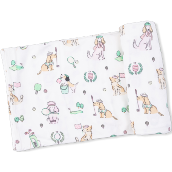 Angel Dear Country Club Dogs Pink - Swaddle Blanket | Ivory, Green