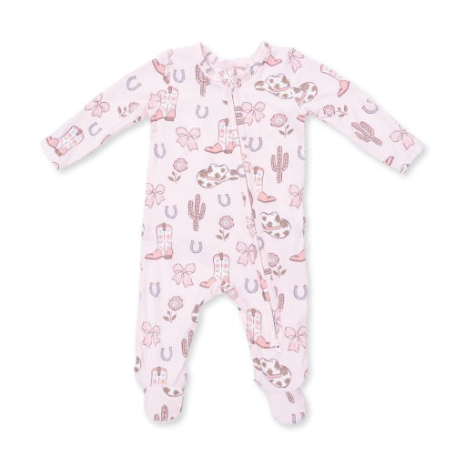 Angel Dear Cowgirl Boots and Bows 2 Way Ruffle Back Zipper Footie