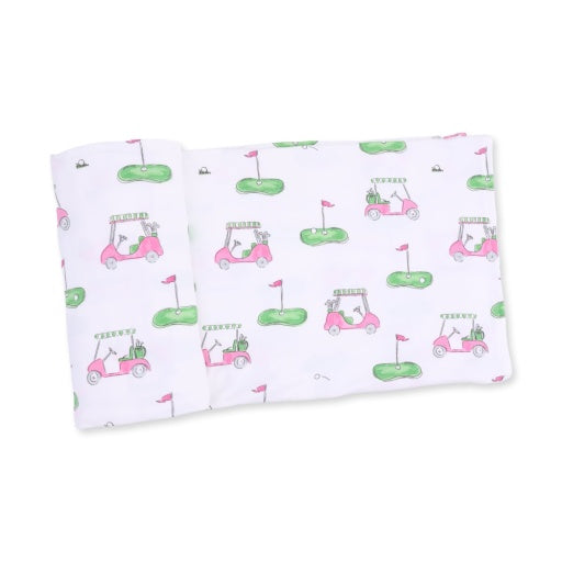 Angel Dear Golf Carts Pink Swaddle Blanket