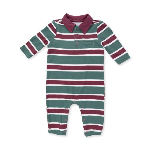Angel Dear Rugby Stripe Green Polo Romper