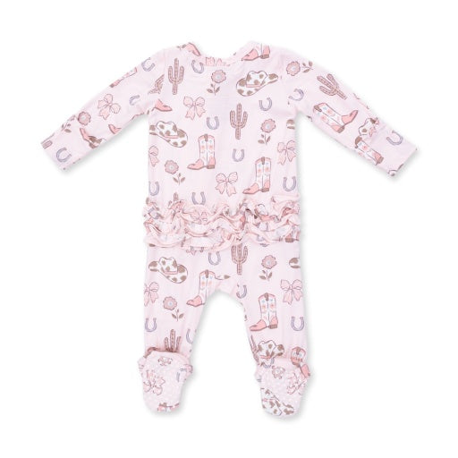 Angel Dear Cowgirl Boots and Bows 2 Way Ruffle Back Zipper Footie