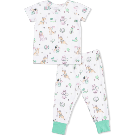 Angel Dear Country Club Dogs Pink - Short Sleeve Loungewear Set | Ivory, Green