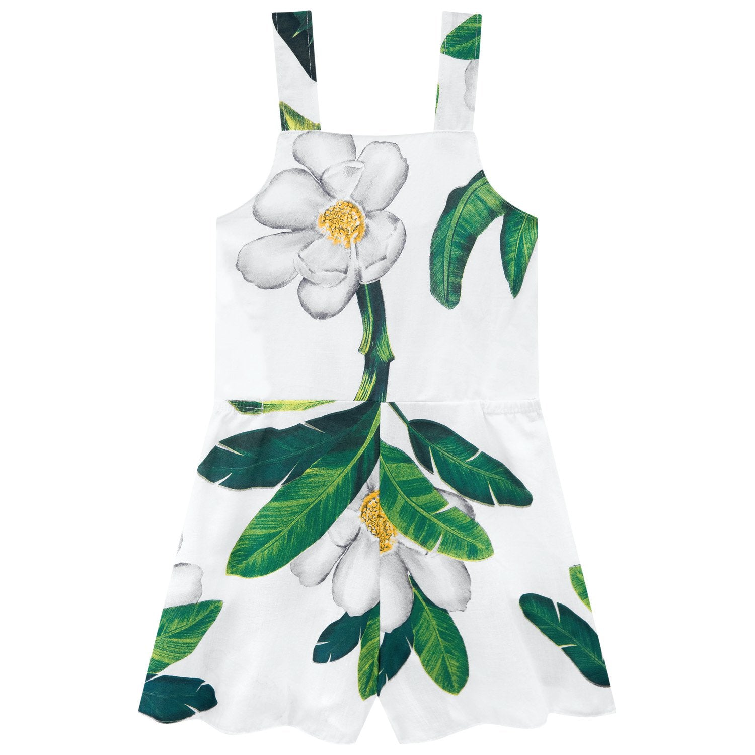 Romper- White with Bold Green Floral