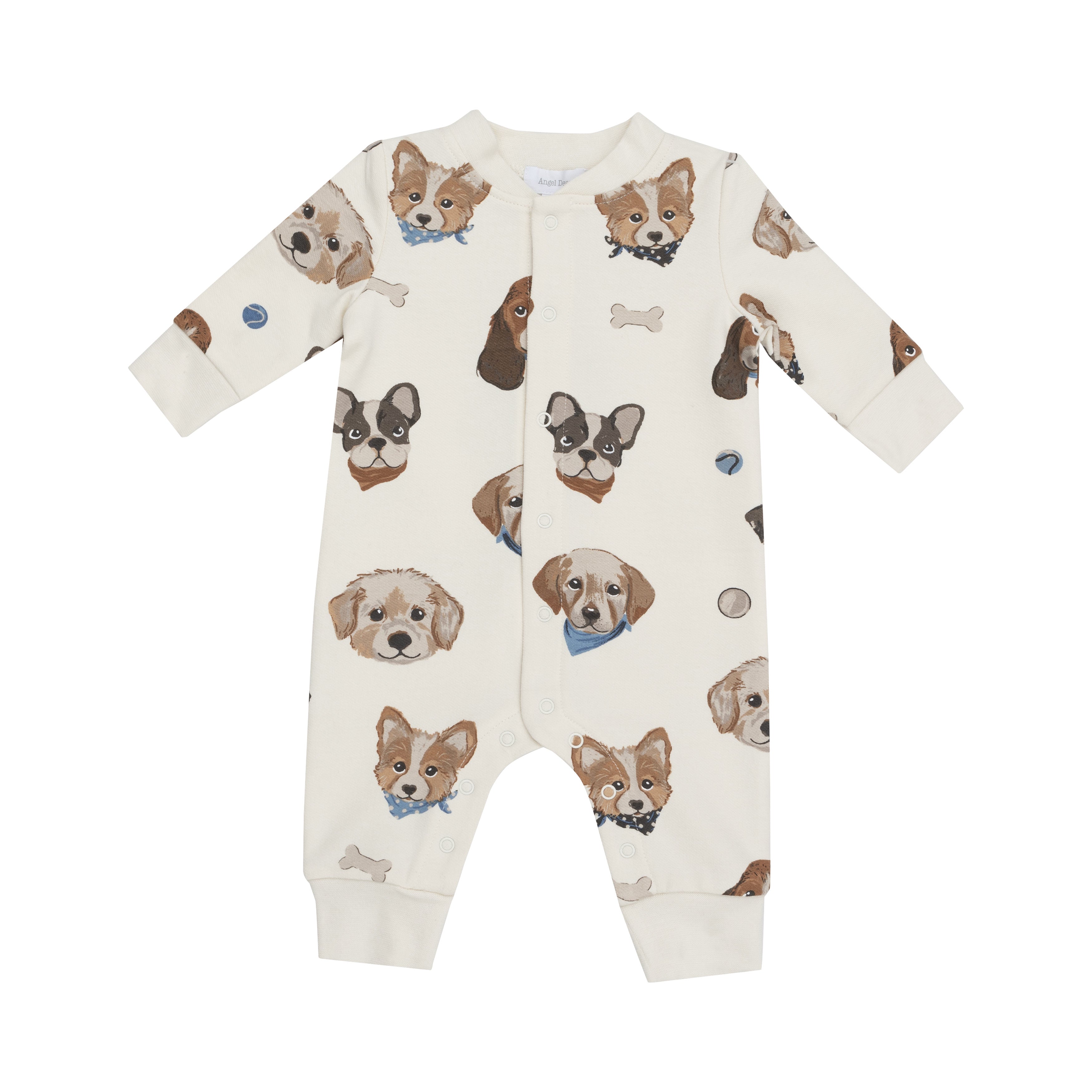 French Terry Vintage Puppy Faces - Baseball Collar Romper F24