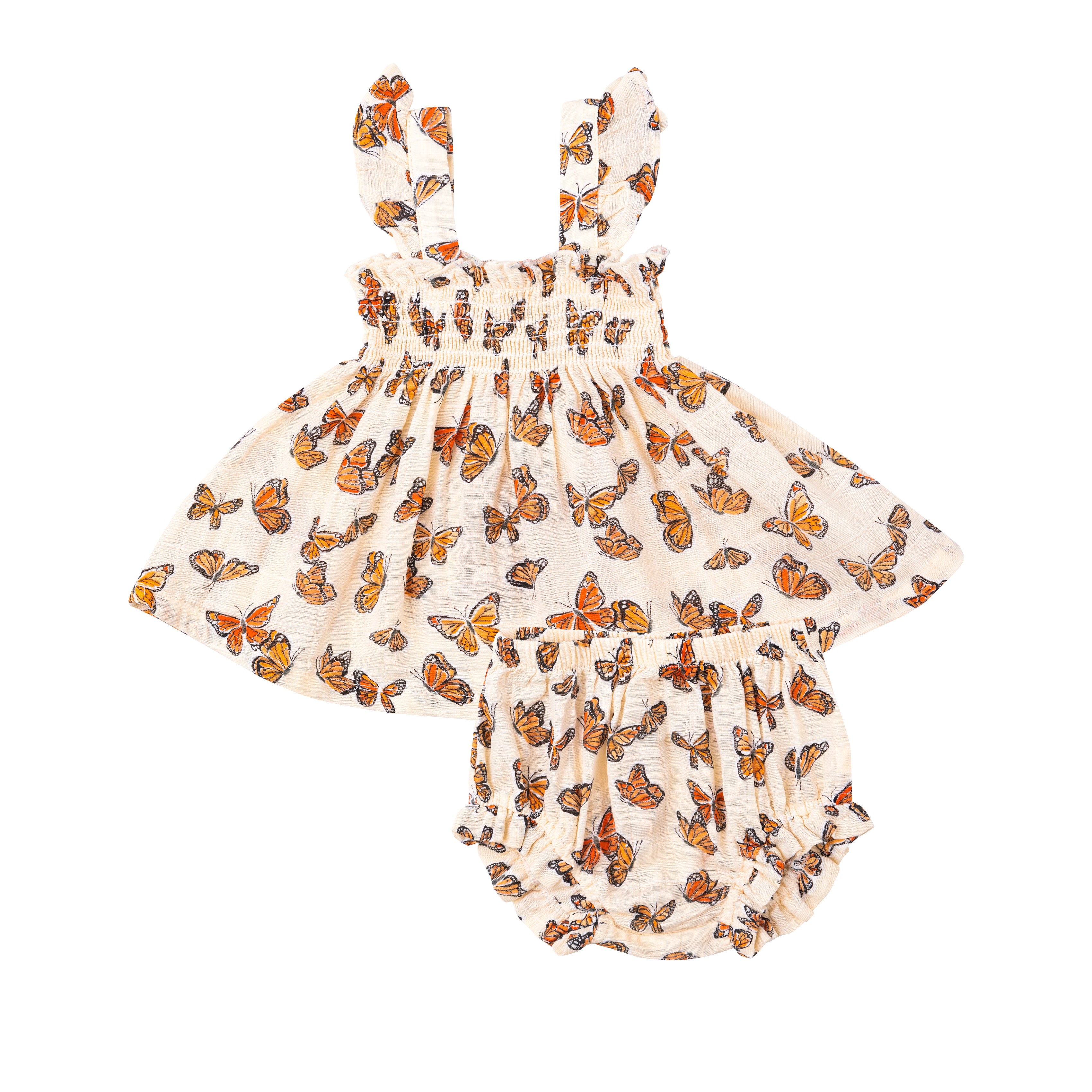Ruffle Strap Smocked Top And Diaper Cover- Painted Monarch Butterflies