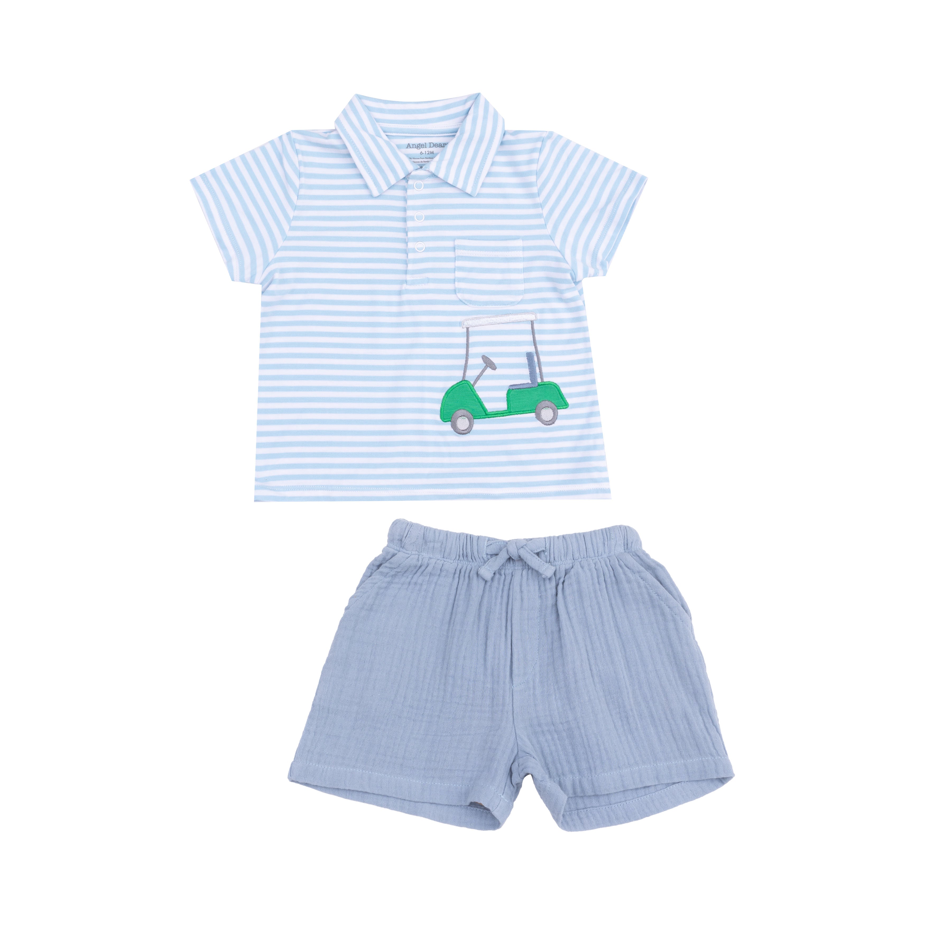 Golf Blue Stripe Applique Polo Shirt W/ Applique And Bamboo Short S25